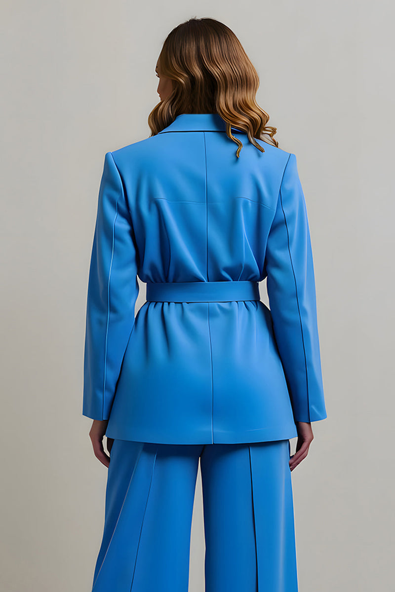 Load image into Gallery viewer, Blue 2 Piece Notched Lapel Women Prom Suits with Belts