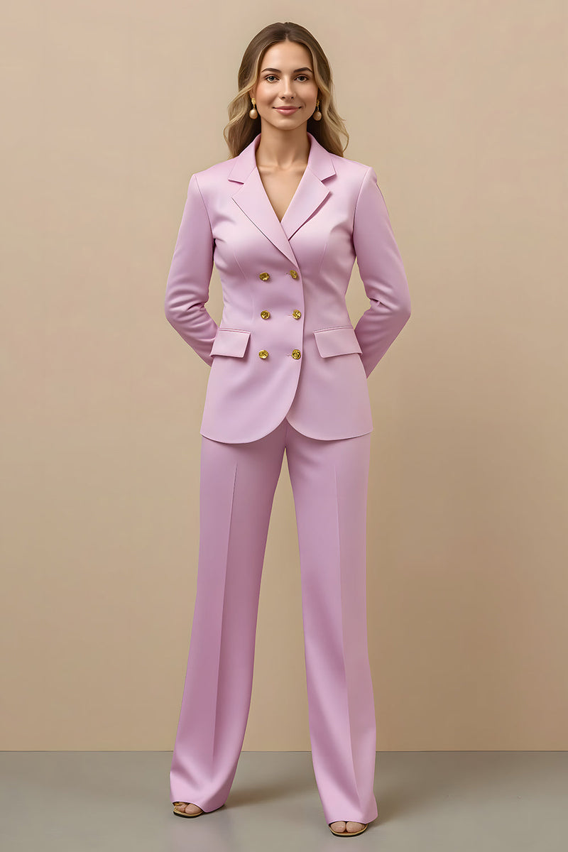 Load image into Gallery viewer, Pink 2 Piece Double Breasted Satin Women Prom Suits