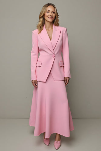 Pink Peak Lapel 2 Piece Women Prom Skirt Suits
