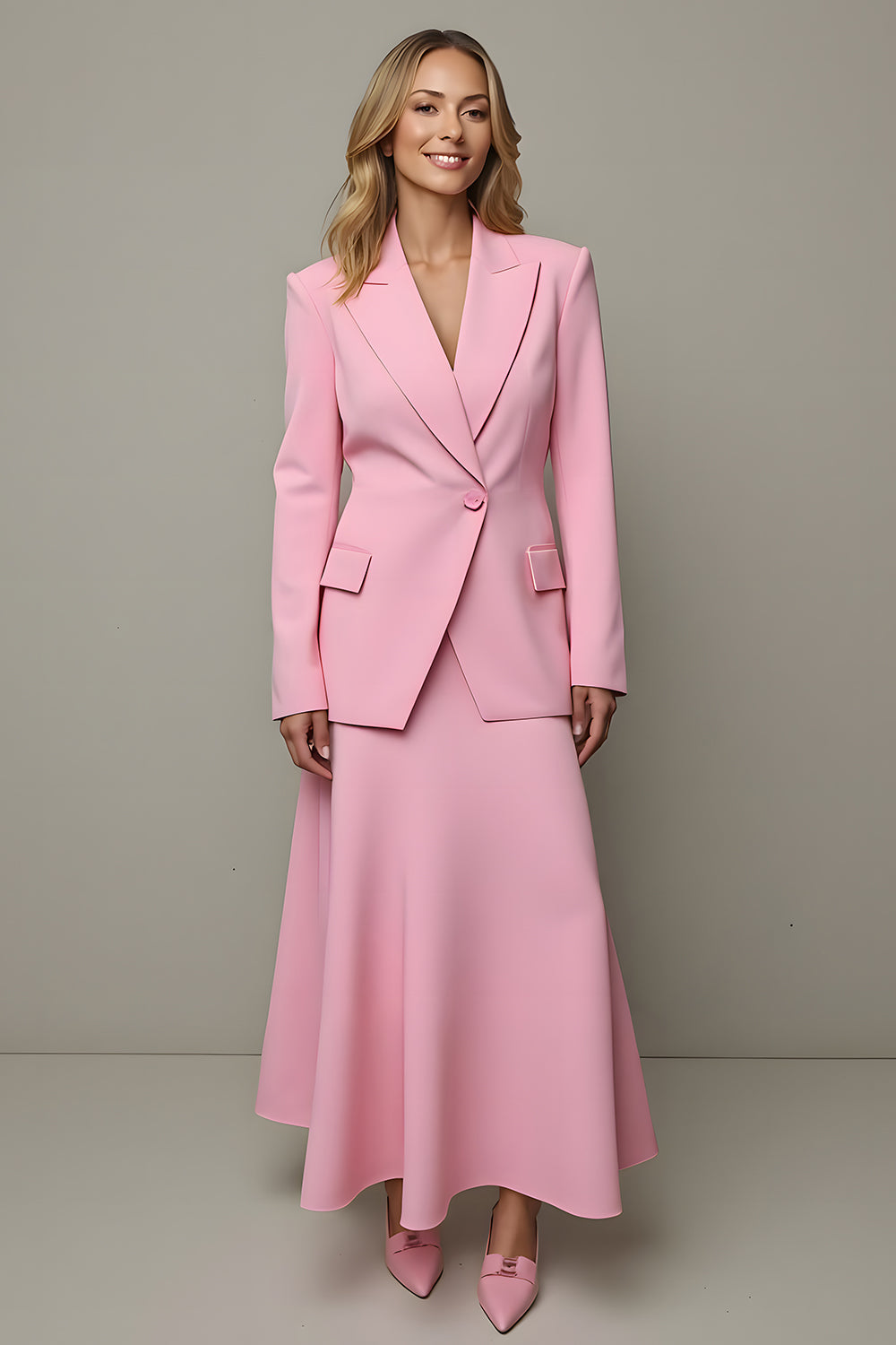 Pink Peak Lapel 2 Piece Women Prom Skirt Suits