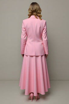 Pink Peak Lapel 2 Piece Women Prom Skirt Suits