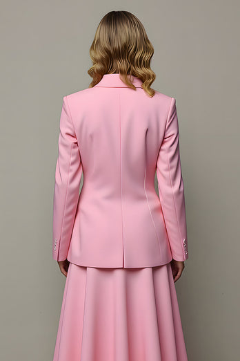 Pink Peak Lapel 2 Piece Women Prom Skirt Suits