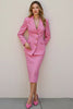 Load image into Gallery viewer, Pink 2 Piece Single Breasted Women Prom Pencil Skirt Suits