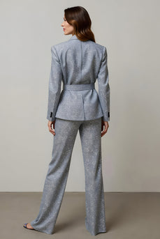 Sparkly Grey Sequin 2 Piece Women Prom Suits with Pockets