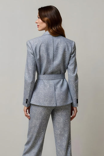 Sparkly Grey Sequin 2 Piece Women Prom Suits with Pockets