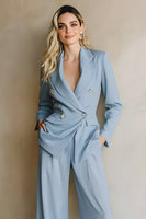 Load image into Gallery viewer, Grey Blue 2 Piece Notched Lapel Women Prom Suits with Pockets