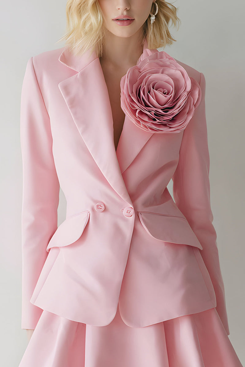 Load image into Gallery viewer, Pink 2 Piece Notched Lapel Women Prom Suits with 3D Flower