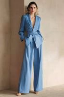 Load image into Gallery viewer, Blue 2 Piece Peak Lapel Women Prom Suits with Sash