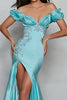 Load image into Gallery viewer, Blue Off the Shoulder Mermaid Long Formal Dress with Slit
