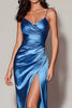 Load image into Gallery viewer, Dark Blue Spaghetti Straps Ruched Long Formal Dress with Slit