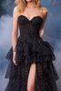 Load image into Gallery viewer, Black and White Dot Sweetheart Tiered Long Formal Dress with Slit