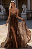 Load image into Gallery viewer, Brown Leopard Spaghetti Straps A Line Long Formal Dress with Slit