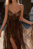 Load image into Gallery viewer, Brown Leopard Spaghetti Straps A Line Long Formal Dress with Slit