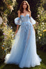 Load image into Gallery viewer, Light Blue Off the Shoulder Floral A Line Long Formal Dress