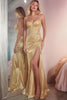 Load image into Gallery viewer, Golden Spaghetti Straps Mermaid Long Formal Dress with Slit