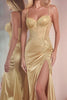 Load image into Gallery viewer, Golden Spaghetti Straps Mermaid Long Formal Dress with Slit