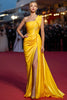 Load image into Gallery viewer, Yellow One Shoulder Long Formal Dress with Slit
