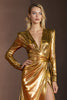 Load image into Gallery viewer, Golden Glitter V-Neck Long Sleeves Formal Dress with Slit