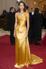 Load image into Gallery viewer, Yellow Sheath One Shoulder Long Formal Dress