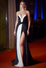 Load image into Gallery viewer, Patchwork Long Strapless Black and White Formal Dress with Slit