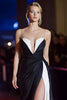 Load image into Gallery viewer, Patchwork Ruched Strapless Long Black and White Formal Dress with Slit