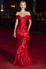 Load image into Gallery viewer, Red Mermaid Off the Shoulder Long Formal Dress with Ruffles
