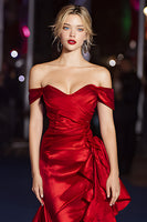 Load image into Gallery viewer, Dark Green Off the Shoulder Mermaid Long Formal Dress with Ruffles