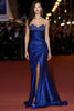 Load image into Gallery viewer, Sparkly Royal Blue Strapless Beaded Long Formal Dress with Slit