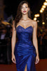 Load image into Gallery viewer, Sparkly Royal Blue Strapless Beaded Long Formal Dress with Slit