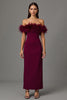 Load image into Gallery viewer, Burgundy Off the Shoulder Sheath Long Formal Dress with Feathers