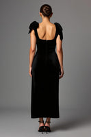 Load image into Gallery viewer, Black Square Neck Sheath Long Formal Dress with Bows