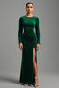 Load image into Gallery viewer, Dark Green Round Neck Velvet Sheath Long Formal Dress with Slit