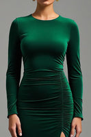 Load image into Gallery viewer, Dark Green Round Neck Velvet Sheath Long Formal Dress with Slit