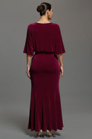 Load image into Gallery viewer, Burgundy Velvet Deep V-Neck Long Formal Dress with Sleeves