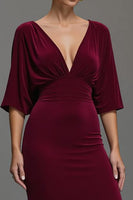Load image into Gallery viewer, Burgundy Velvet Deep V-Neck Long Formal Dress with Sleeves