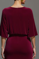 Load image into Gallery viewer, Burgundy Velvet Deep V-Neck Long Formal Dress with Sleeves