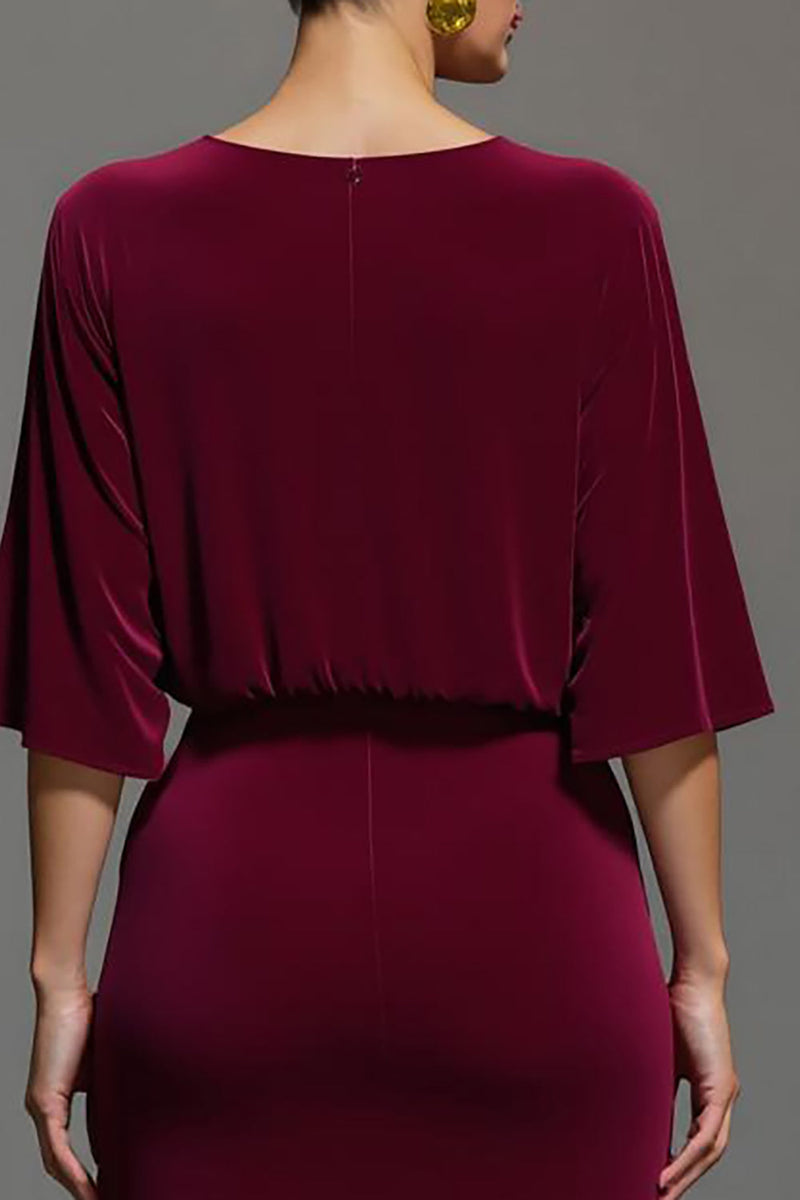 Load image into Gallery viewer, Burgundy Velvet Deep V-Neck Long Formal Dress with Sleeves