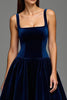 Load image into Gallery viewer, Navy Velvet A Line Square Neck Long Formal Dress