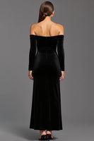 Load image into Gallery viewer, Black Velvet Off the Shoulder Sheath Long Formal Dress