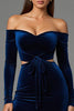 Load image into Gallery viewer, Navy Off the Shoulder Velvet Sheath Long Formal Dress with Slit
