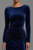 Load image into Gallery viewer, Navy Boat Neck Velvet Sheath Long Formal Dress with Sleeves