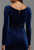 Load image into Gallery viewer, Navy Boat Neck Velvet Sheath Long Formal Dress with Sleeves