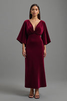 Load image into Gallery viewer, Burgundy V-Neck Velvet Long Sheath Formal Dress with Sleeves