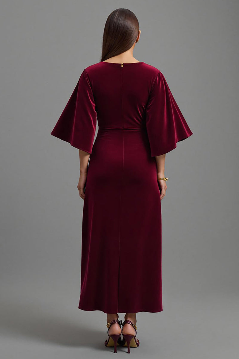 Load image into Gallery viewer, Burgundy V-Neck Velvet Long Sheath Formal Dress with Sleeves