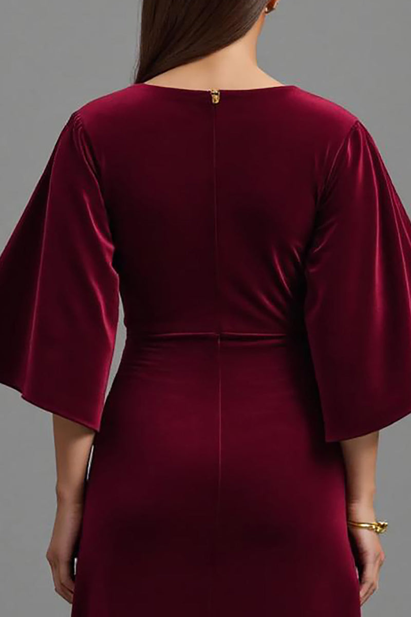 Load image into Gallery viewer, Burgundy V-Neck Velvet Long Sheath Formal Dress with Sleeves