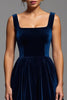 Load image into Gallery viewer, Navy Velvet Square Neck A Line Long Formal Dress