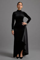 Load image into Gallery viewer, Black High Neck Velvet Long Formal Dress with Long Sleeves
