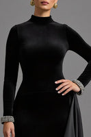 Load image into Gallery viewer, Black High Neck Velvet Long Formal Dress with Long Sleeves