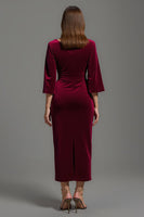 Load image into Gallery viewer, Burgundy Velvet V-Neck Long Formal Dress with Half Sleeves