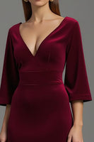 Load image into Gallery viewer, Burgundy Velvet V-Neck Long Formal Dress with Half Sleeves